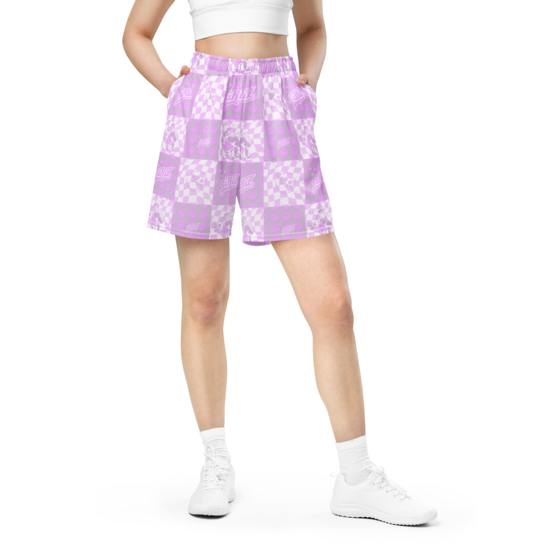 Griz Pink and pink checkered Unisex mesh shorts perfect for EDM festival with pocket - Image 9