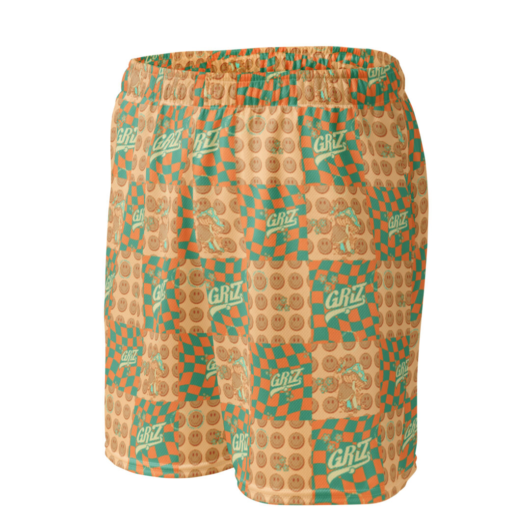 Griz Orange and Green checkered Unisex mesh shorts perfect for EDM festival with pocket - Image 3