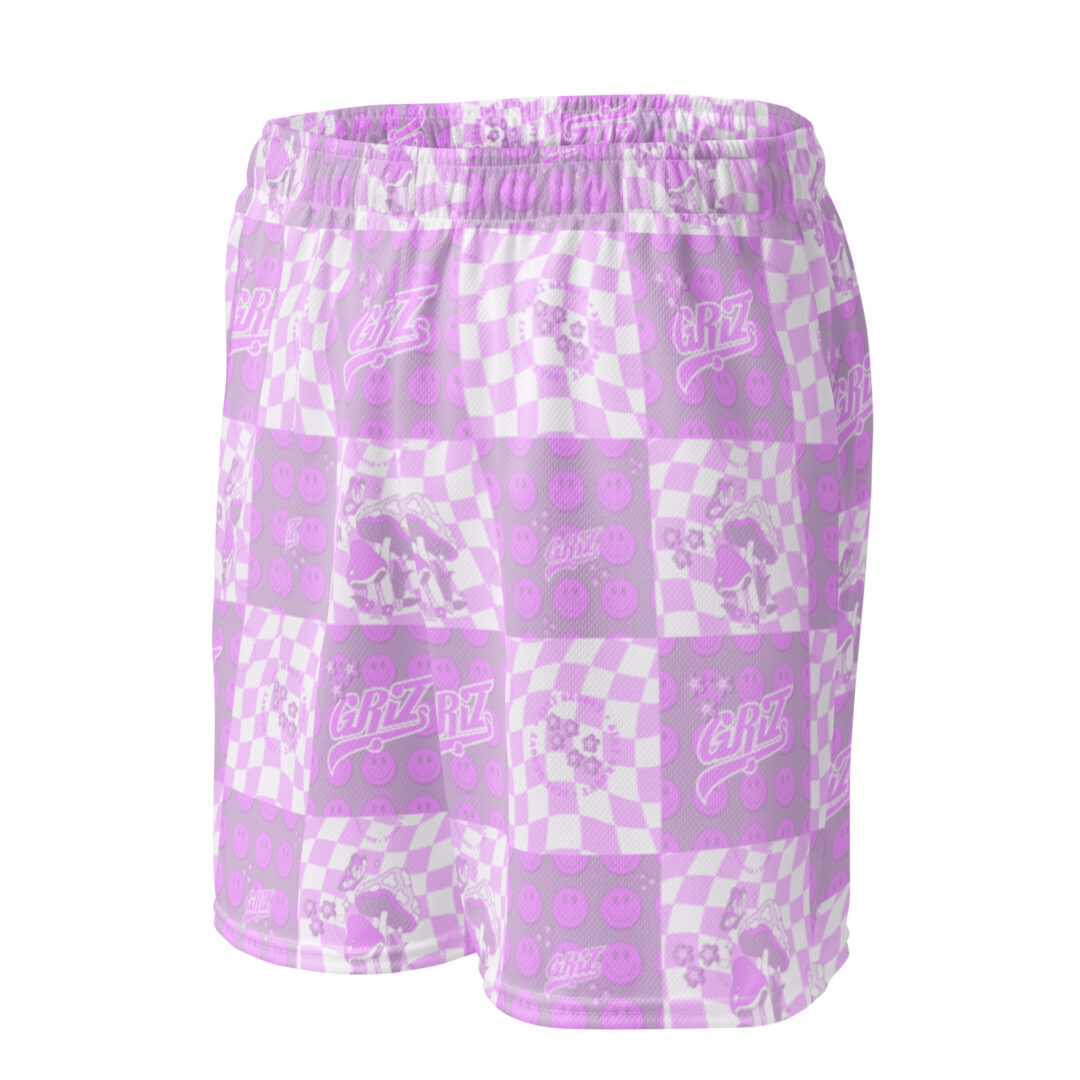 Griz Pink and pink checkered Unisex mesh shorts perfect for EDM festival with pocket - Image 3