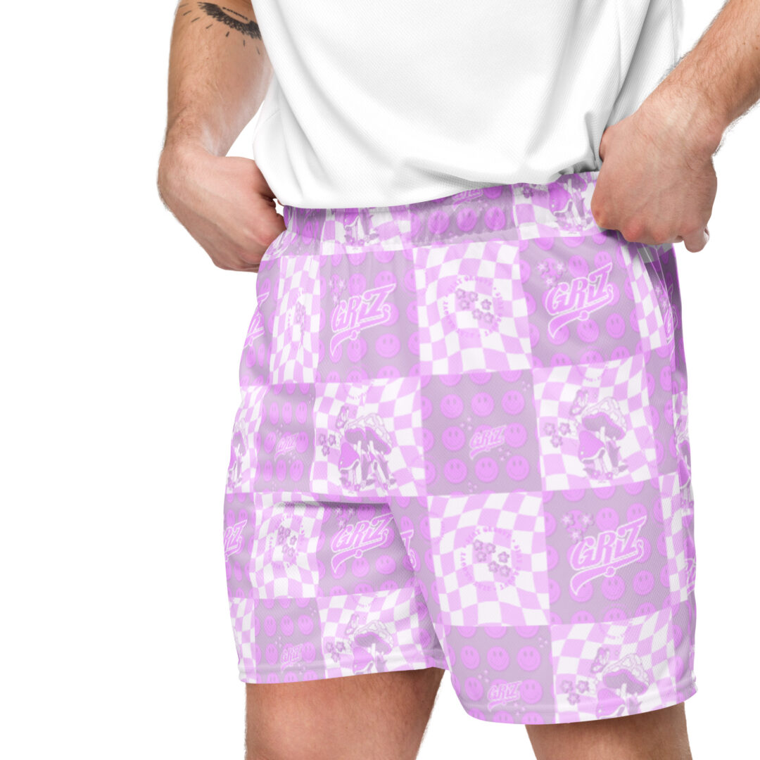 Griz Pink and pink checkered Unisex mesh shorts perfect for EDM festival with pocket - Image 6