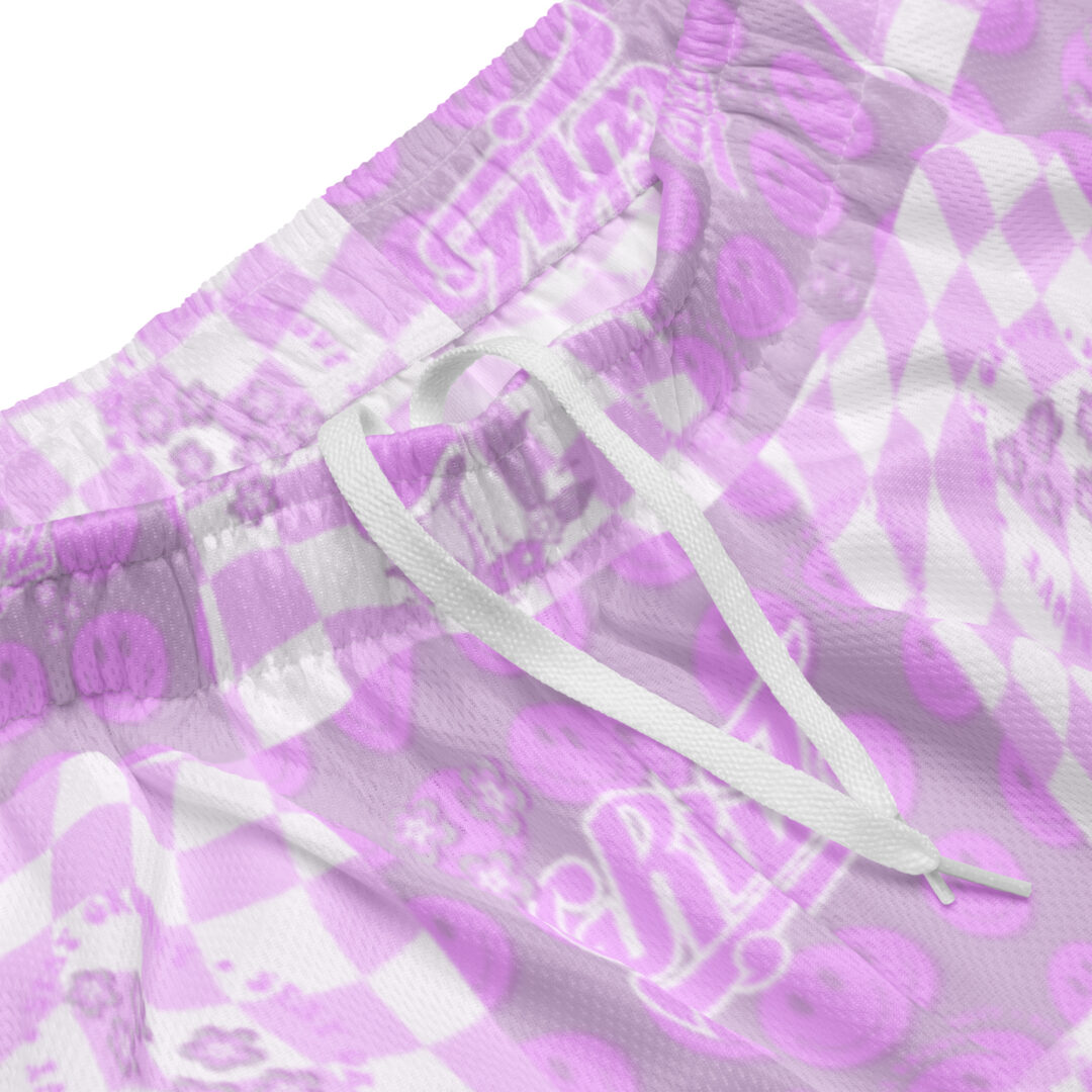 Griz Pink and pink checkered Unisex mesh shorts perfect for EDM festival with pocket - Image 7