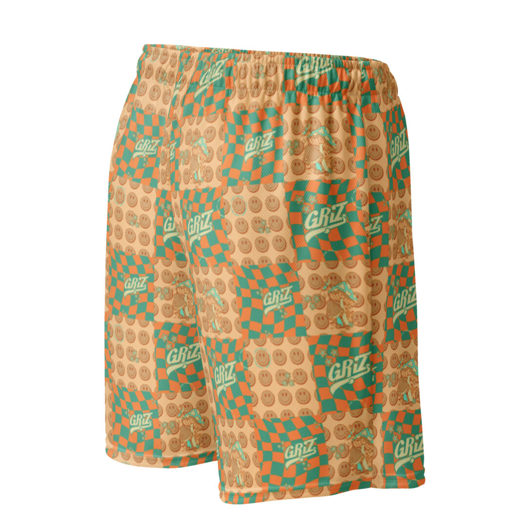 Griz Orange and Green checkered Unisex mesh shorts perfect for EDM festival with pocket - Image 2