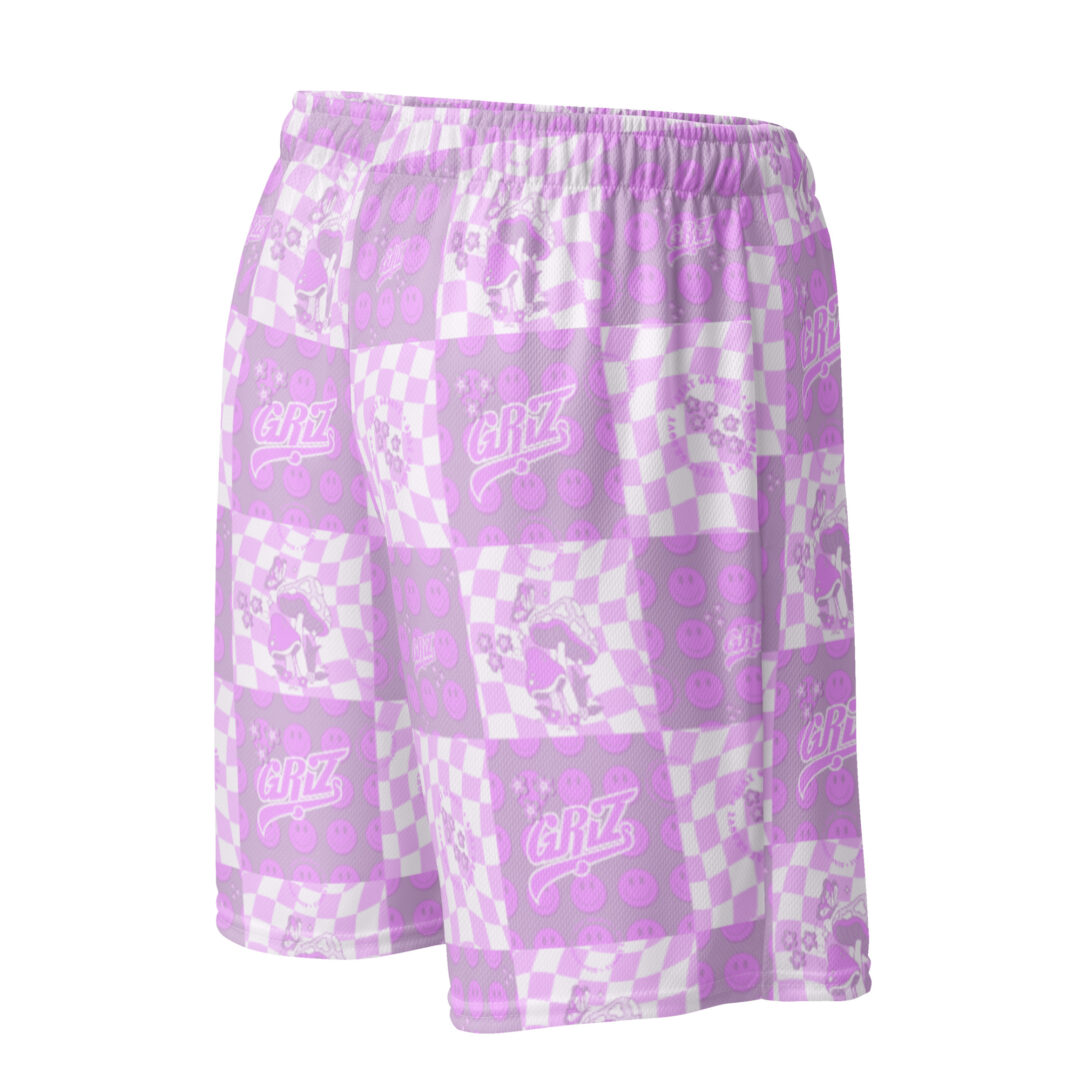 Griz Pink and pink checkered Unisex mesh shorts perfect for EDM festival with pocket - Image 2