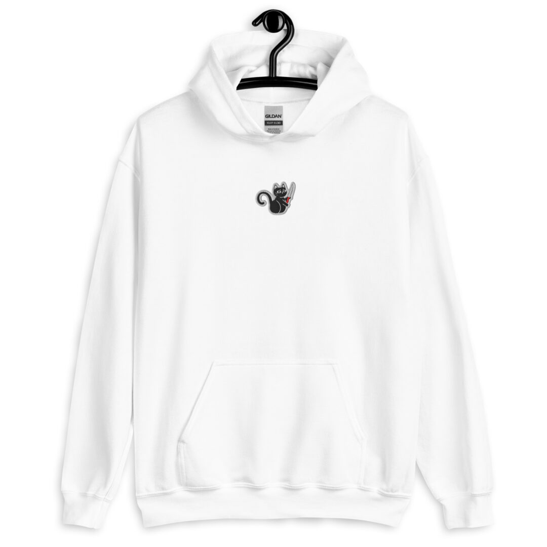 Trendy Graphic Embroidery Hoodie | Black Cat with Knife Patch Sweater - Image 11