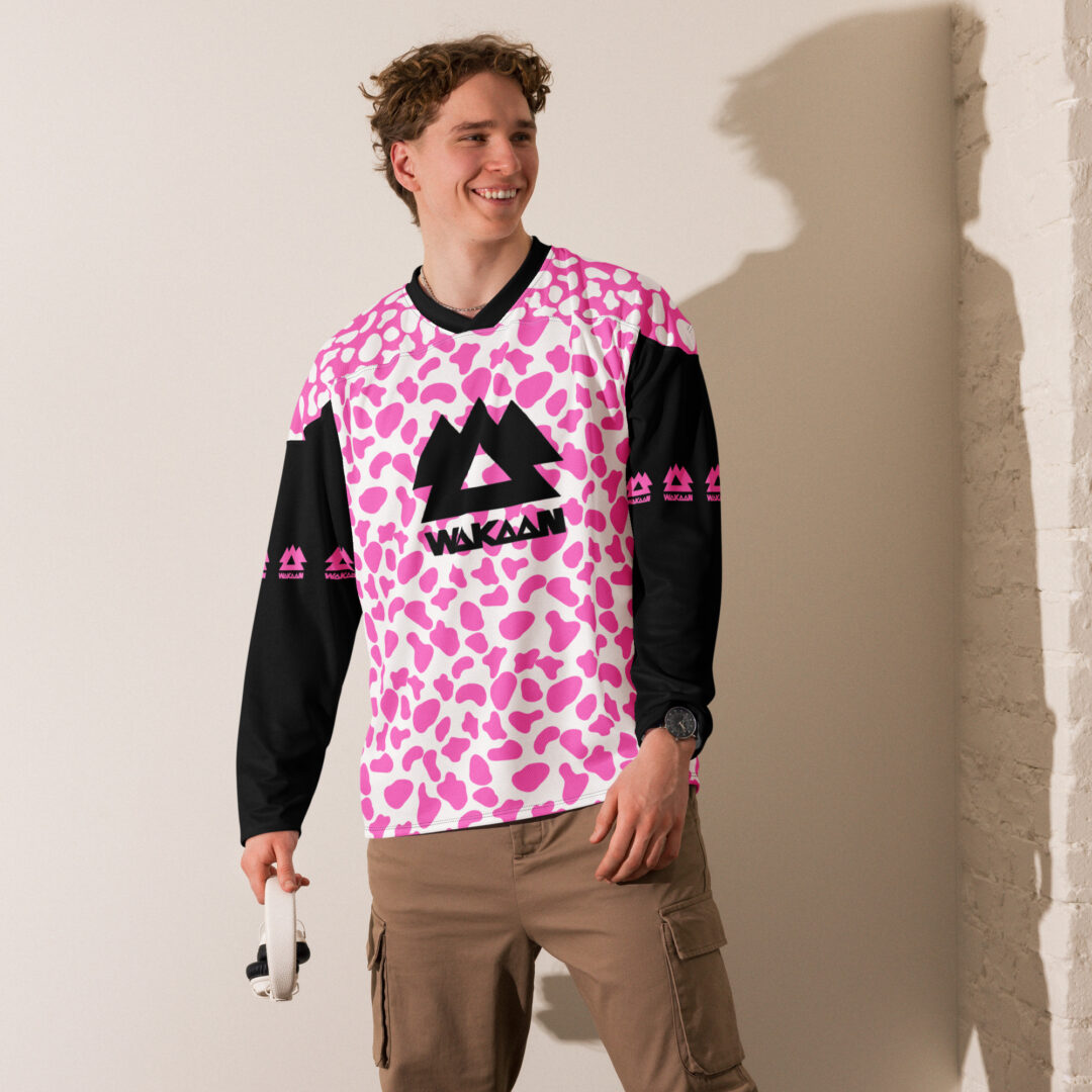 Wakaan Pink Cow Print Custom Hockey Jersey | Custom Name and Number - Image 2